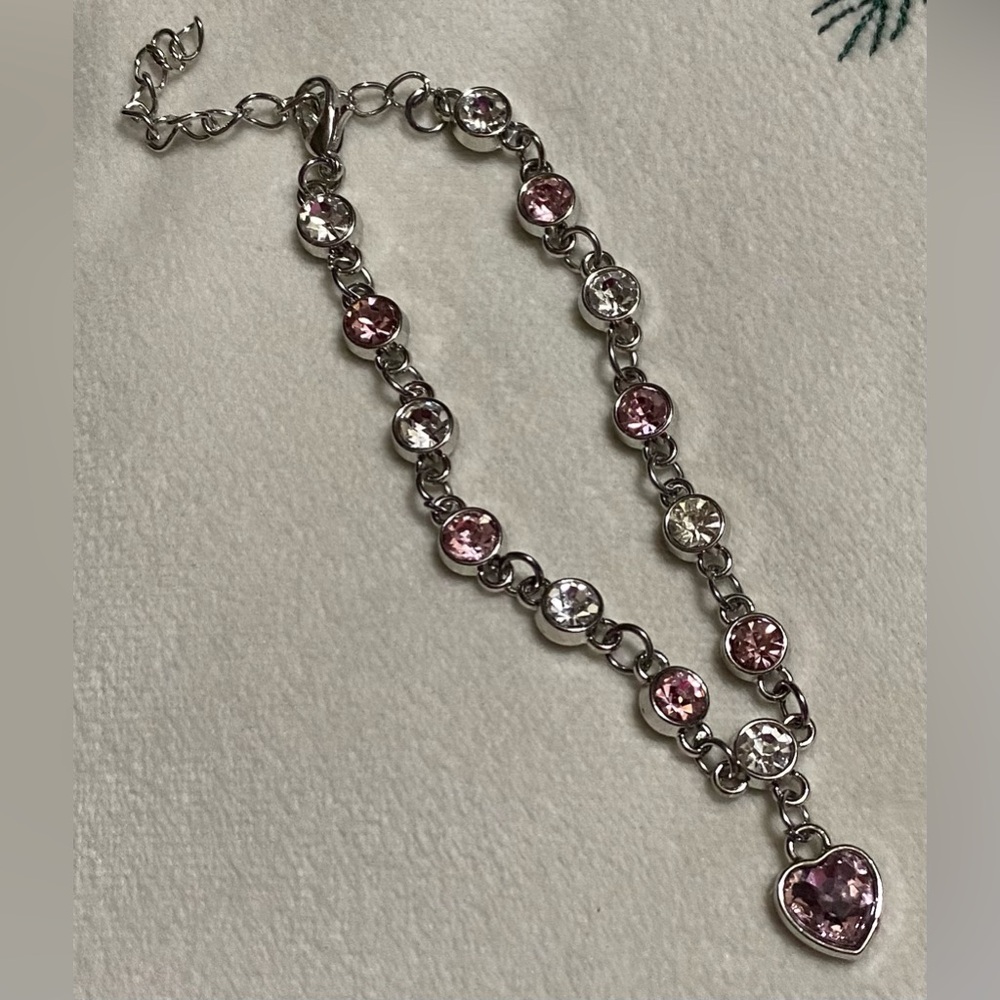 Pink accent heart rhinestone bracelet